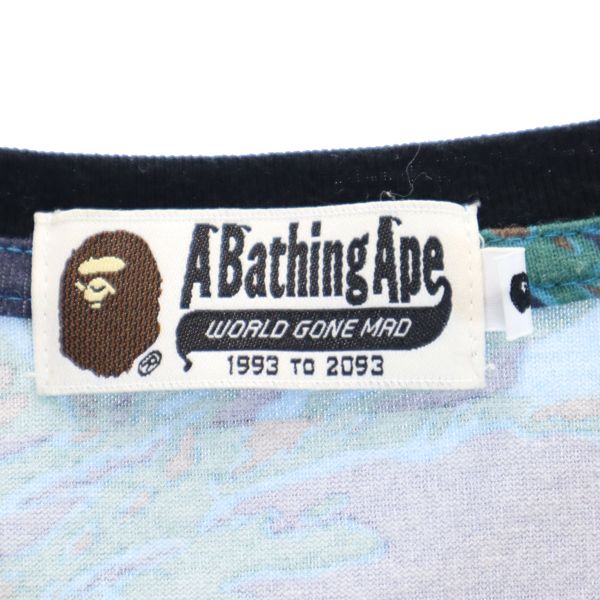 A BATHING APE アベイシングエイプ 日本製 総柄 半袖 Tシャツ L ブルー系 ポケT メンズ