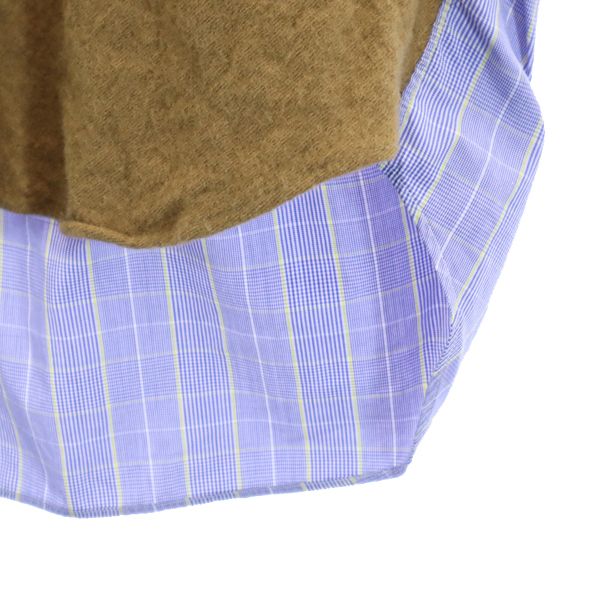 コムデギャルソンオム 2009年 日本製 ウール切替 チェック 長袖 シャツ XS ブルー系 COMME des GARCONS HOMME メンズ
