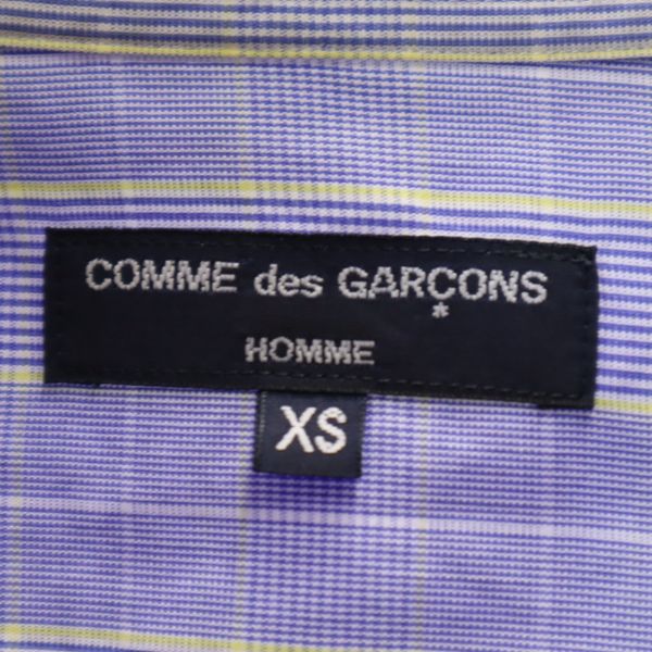 コムデギャルソンオム 2009年 日本製 ウール切替 チェック 長袖 シャツ XS ブルー系 COMME des GARCONS HOMME メンズ