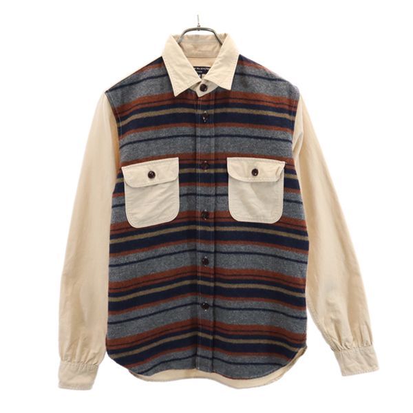 COMME des GARCONS HOMME コムデギャルソンオム 2013年 日本製 ウールブレンド ボーダー柄 長袖 シャツ S ベージュ×グレー×紺 メンズ