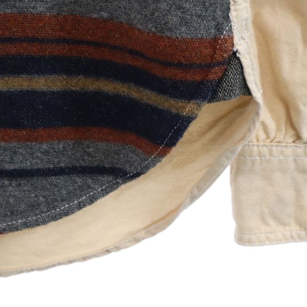 COMME des GARCONS HOMME コムデギャルソンオム 2013年 日本製 ウールブレンド ボーダー柄 長袖 シャツ S ベージュ×グレー×紺 メンズ