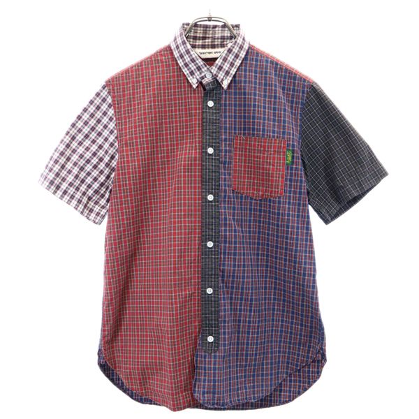 A BATHING APE アベイシングエイプ チェック柄 半袖 ボタンダウンシャツ M 赤×青×深緑 メンズ