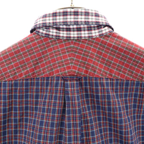 A BATHING APE アベイシングエイプ チェック柄 半袖 ボタンダウンシャツ M 赤×青×深緑 メンズ