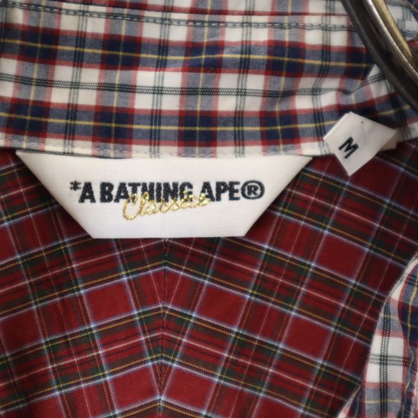 A BATHING APE アベイシングエイプ チェック柄 半袖 ボタンダウンシャツ M 赤×青×深緑 メンズ