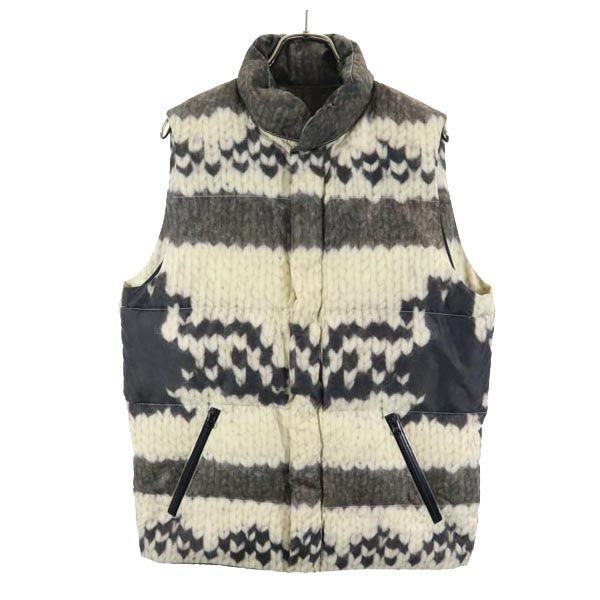 CASSAVES カザベス プリント ニット ダウンベスト M ベージュ×グレー メンズ