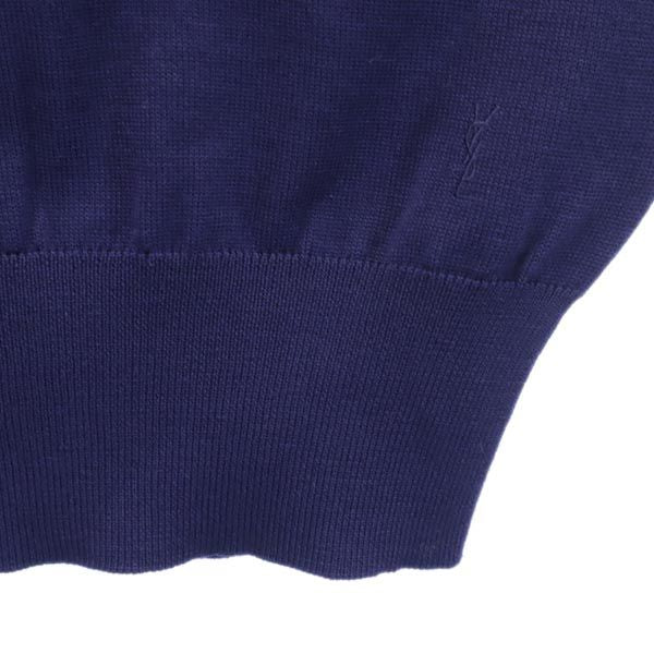 YVES SAINT LAURENT イヴサンローラン 90s オールド ウール ロゴ刺繍 長袖 セーター M ネイビー系 ニット レディース