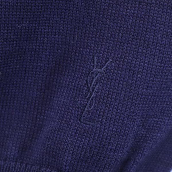 YVES SAINT LAURENT イヴサンローラン 90s オールド ウール ロゴ刺繍 長袖 セーター M ネイビー系 ニット レディース