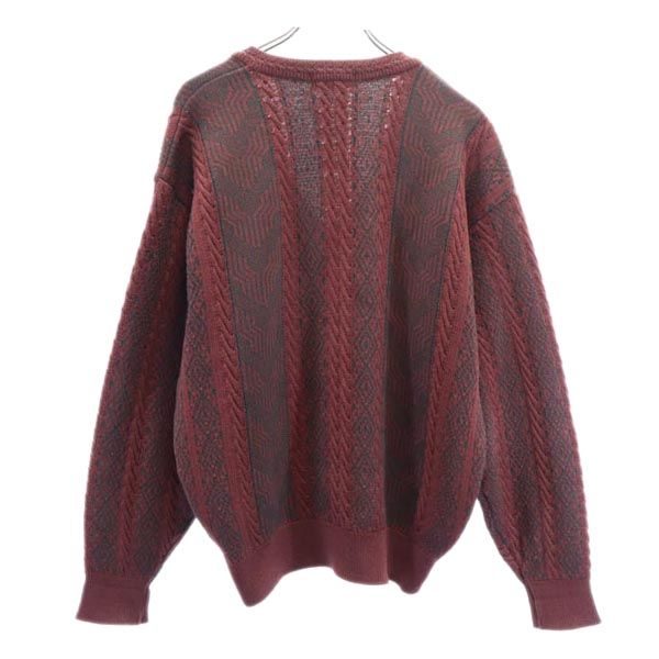 YVES SAINT LAURENT イヴサンローラン 90s ウール 総柄 長袖 Vネック セーター L パープル系 ニット メンズ