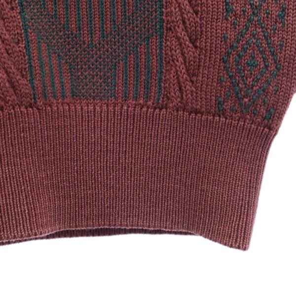 YVES SAINT LAURENT イヴサンローラン 90s ウール 総柄 長袖 Vネック セーター L パープル系 ニット メンズ