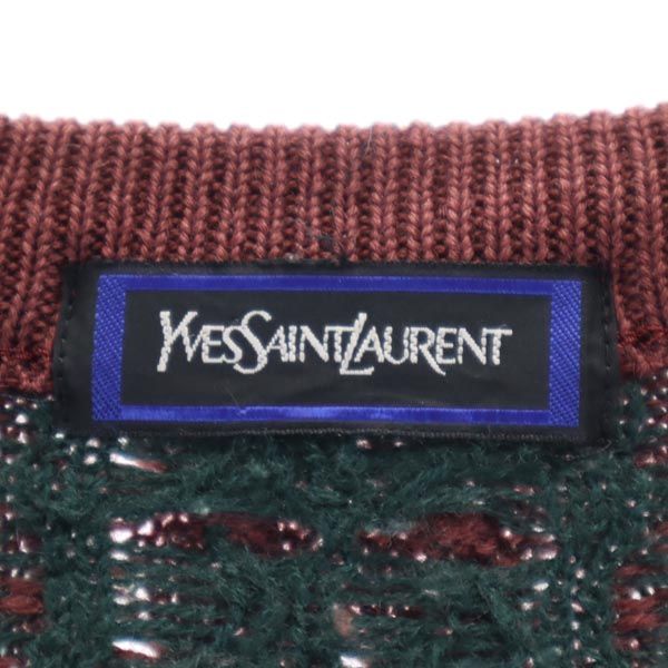 YVES SAINT LAURENT イヴサンローラン 90s ウール 総柄 長袖 Vネック セーター L パープル系 ニット メンズ