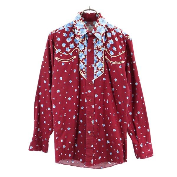 Panhandle Slim パンハンドルスリム 70s USA製 ヴィンテージ 花柄 長袖 ウエスタンシャツ 赤系 スマイルポケット メンズ
