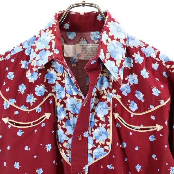 Panhandle Slim パンハンドルスリム 70s USA製 ヴィンテージ 花柄 長袖 ウエスタンシャツ 赤系 スマイルポケット メンズ