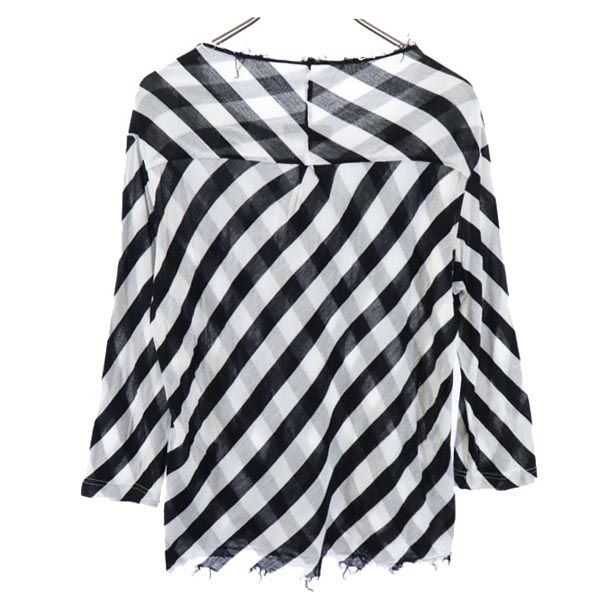 Y's ワイズ 日本製 ストライプ 長袖 カットソー 白×黒 カットオフ レディース