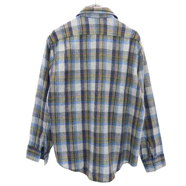 COUNTRY TOUCH 70s ヴィンテージ ウールブレンド チェック柄 長袖 シャツ L 青系 メンズ