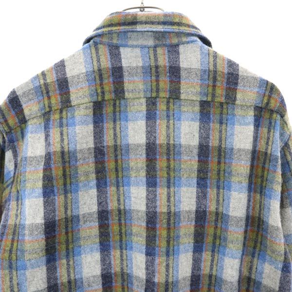 COUNTRY TOUCH 70s ヴィンテージ ウールブレンド チェック柄 長袖 シャツ L 青系 メンズ