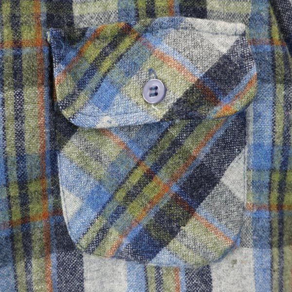 COUNTRY TOUCH 70s ヴィンテージ ウールブレンド チェック柄 長袖 シャツ L 青系 メンズ