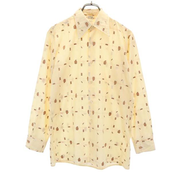 KANDAHAR CLUB 70s ヴィンテージ ユーロ 総柄 刺繍 長袖 シャツ 38 ベージュ系 メンズ