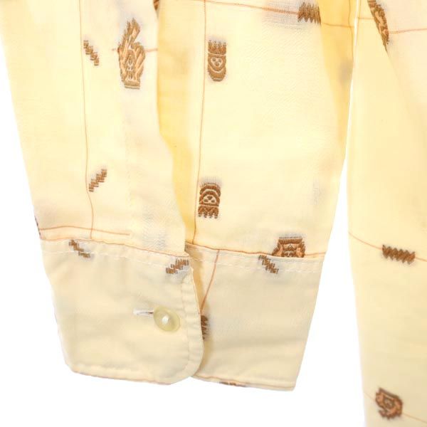 KANDAHAR CLUB 70s ヴィンテージ ユーロ 総柄 刺繍 長袖 シャツ 38 ベージュ系 メンズ