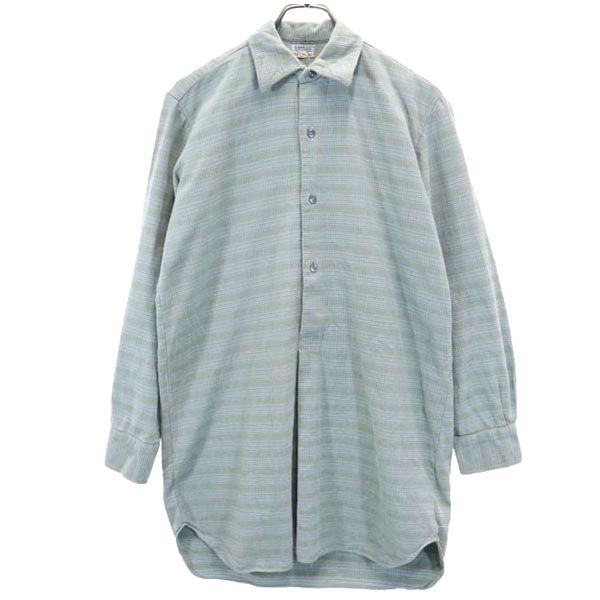 Ackermann 50s 60s グランパ ヴィンテージ チェック柄 長袖 ハーフボタン シャツ 38 青系 メンズ