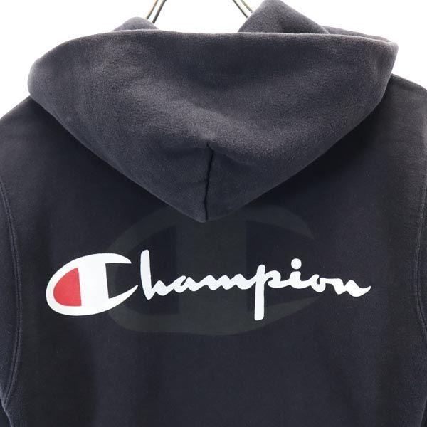 Champion チャンピオン 90s USA製 青タグ バックプリント 長袖 スウェットパーカー M ネイビー系 裏起毛 メンズ