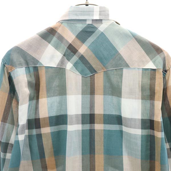 VINTAGE ヴィンテージ 70s チェック柄 長袖 ウエスタンシャツ M グリーン系 メンズ
