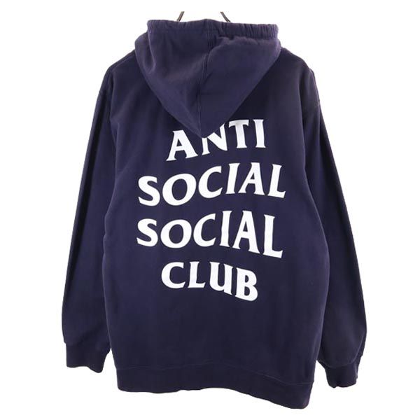 ANTI SOCIAL SOCIAL CLUB アンチソーシャルソーシャルクラブ USA製 ロゴプリント 長袖 スウェットパーカー S ネイビー 裏起毛 メンズ
