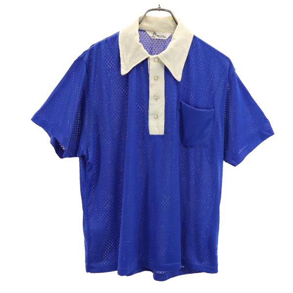 キングフィッシュコレクション 70s ヴィンテージ 半袖 メッシュ ポロシャツ L 青系 KINGFISHCOLLECTION メンズ