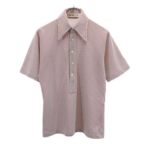 FORGE 70s ヴィンテージ 総柄 半袖 ポロシャツ M えんじ×白 メンズ
