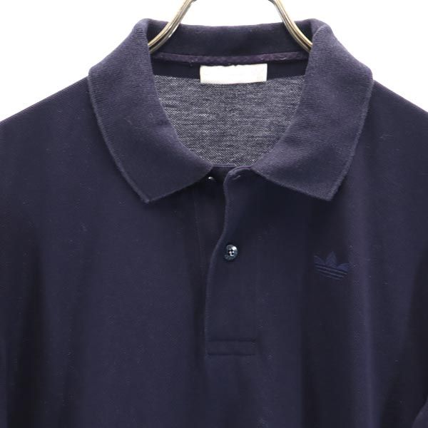 adidas アディダス 80s ヴィンテージ 西ドイツ製 トレフォイルロゴ刺繍 半袖 ポロシャツ 50 ネイビー 鹿の子 メンズ