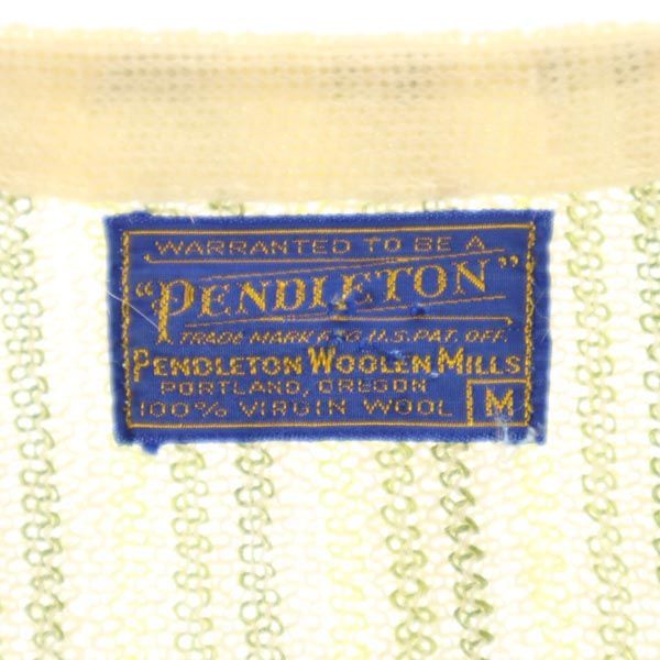 ペンドルトン 60s ヴィンテージ ウール ストライプ柄 長袖 Vネック ニット カーディガン M グリーン系 PENDLETON メンズ