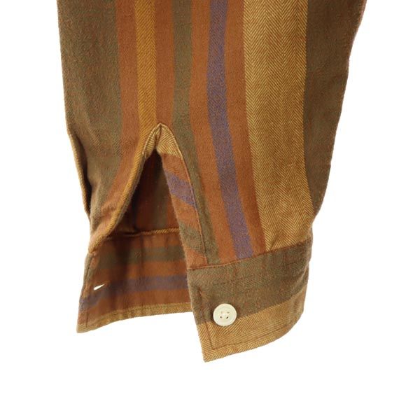 ネペンテス 日本製 ヘリンボーン ストライプ 長袖 シャツ L ブラウン系 NEPENTHES メンズ