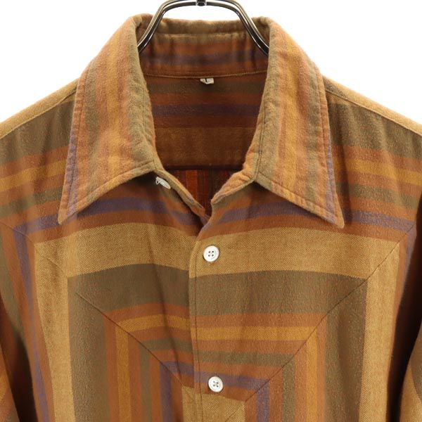 ネペンテス 日本製 ヘリンボーン ストライプ 長袖 シャツ L ブラウン系 NEPENTHES メンズ