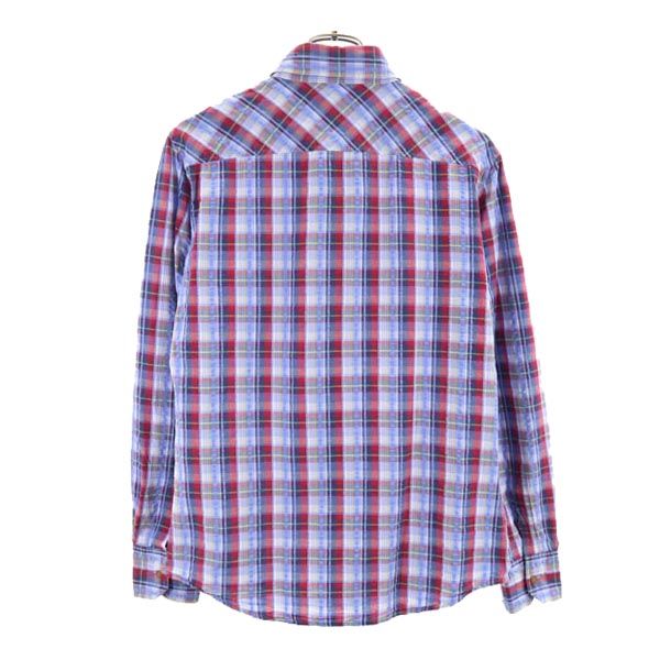 ヴィヴィアンウエストウッド 日本製 チェック柄 長袖 シアサッカー ボタンダウンシャツ 46 水色系 Vivienne Westwood メンズ