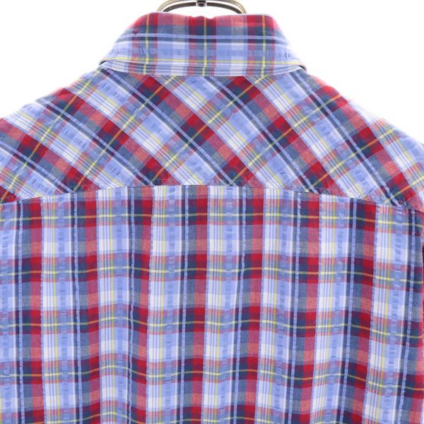 ヴィヴィアンウエストウッド 日本製 チェック柄 長袖 シアサッカー ボタンダウンシャツ 46 水色系 Vivienne Westwood メンズ