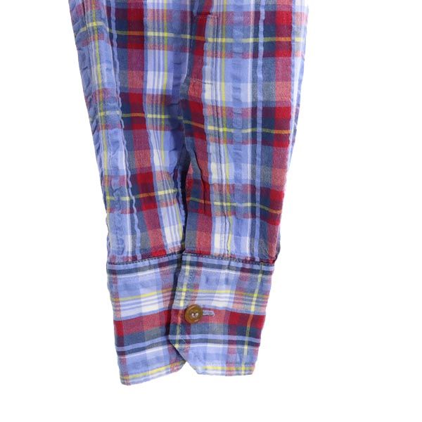 ヴィヴィアンウエストウッド 日本製 チェック柄 長袖 シアサッカー ボタンダウンシャツ 46 水色系 Vivienne Westwood メンズ