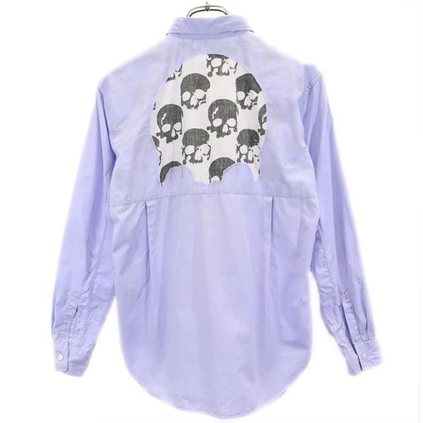 コムデギャルソンオムプリュス 2010年 日本製 バックプリント 長袖 シャツ XS 水色系 COMME des GARCONS HOMME PLUS ドクロ メンズ