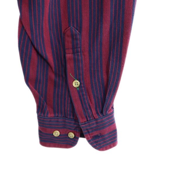 TOMMY HILFIGER トミーヒルフィガー 90s オールド フラッグタグ ストライプ柄 長袖 ボタンダウンシャツ L えんじ×ネイビー メンズ