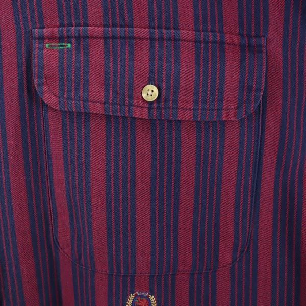 TOMMY HILFIGER トミーヒルフィガー 90s オールド フラッグタグ ストライプ柄 長袖 ボタンダウンシャツ L えんじ×ネイビー メンズ
