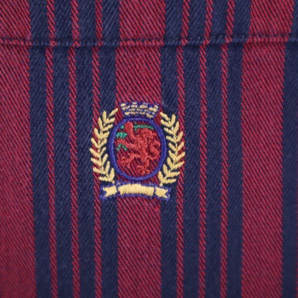 TOMMY HILFIGER トミーヒルフィガー 90s オールド フラッグタグ ストライプ柄 長袖 ボタンダウンシャツ L えんじ×ネイビー メンズ