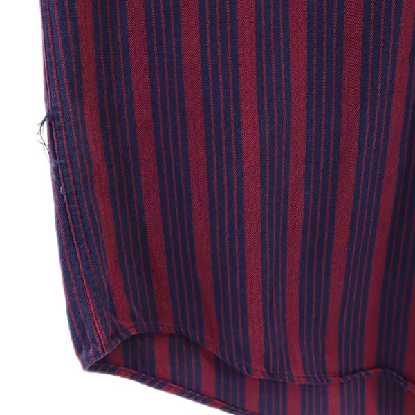 TOMMY HILFIGER トミーヒルフィガー 90s オールド フラッグタグ ストライプ柄 長袖 ボタンダウンシャツ L えんじ×ネイビー メンズ