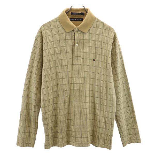 トミーヒルフィガー 千鳥格子 長袖 ポロシャツ M ベージュ系 TOMMY HILFIGER メンズ