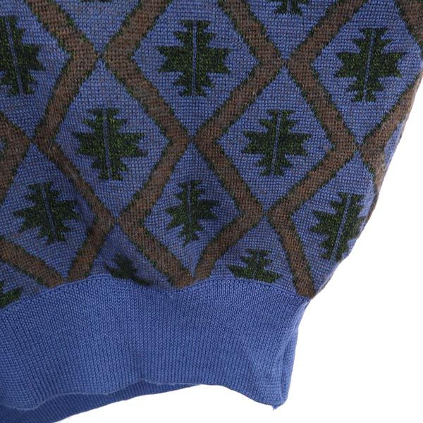 YVES SAINT LAURENT tricots イヴサンローラントリコット モヘヤブレンド 総柄 長袖 ニット L ブルー系 セーター メンズ