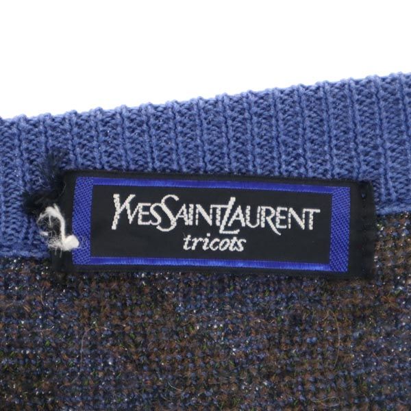 YVES SAINT LAURENT tricots イヴサンローラントリコット モヘヤブレンド 総柄 長袖 ニット L ブルー系 セーター メンズ