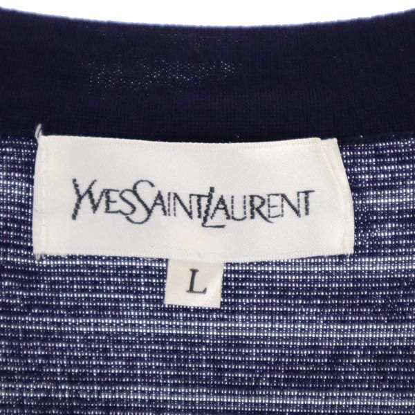 YVES SAINT LAURENT イヴサンローラン 日本製 ウールブレンド ボーダー 長袖 Vネック ニット カーディガン L ネイビー系 レディース