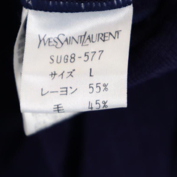 YVES SAINT LAURENT イヴサンローラン 日本製 ウールブレンド ボーダー 長袖 Vネック ニット カーディガン L ネイビー系 レディース