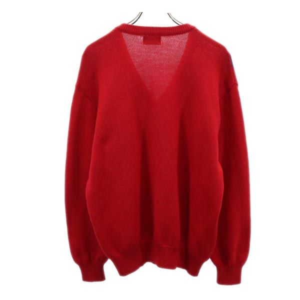 Christian Dior クリスチャンディオール 90s オールド ウール アーガイル 長袖 Vネック ニット M 赤系 セーター メンズ