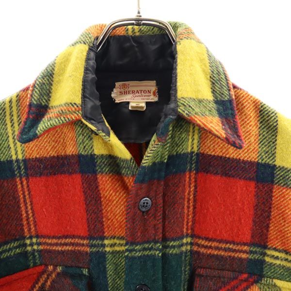 SHERATON シェラトン 70s USA製 ヴィンテージ 長袖 チェックシャツ S オレンジ系 メンズ