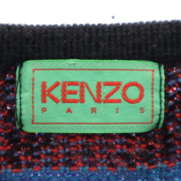 KENZO ケンゾー 90s 日本製 オールド 総柄 長袖 クルーネック ニット M ブルー系 長袖セーター メンズ