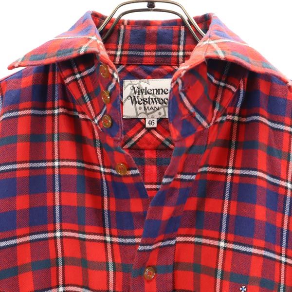 ヴィヴィアンウエストウッドマン 長袖 チェックシャツ 46 レッド系 Vivienne WestwoodMAN ロゴ メンズ