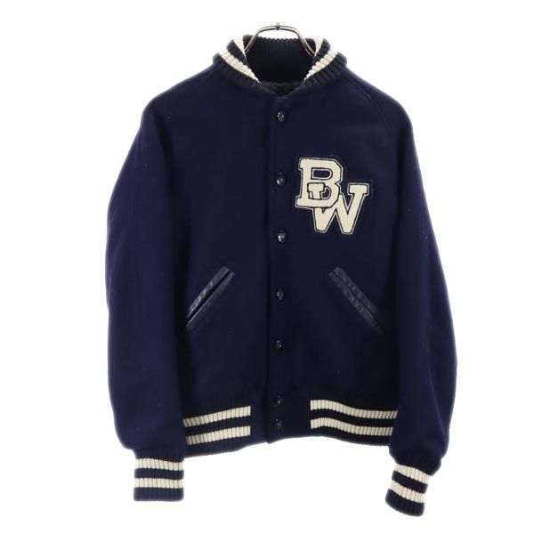 SKOOKUM スクーカム ブルーワーク コラボ USA製 長袖 スタジャン 30 ネイビー系 BLUE WORK 裏キルティング メンズ